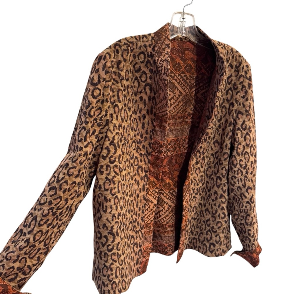 Vintage Coldwater Creek Jacquard Jacket Reversible Size M Animal Print Cuffed